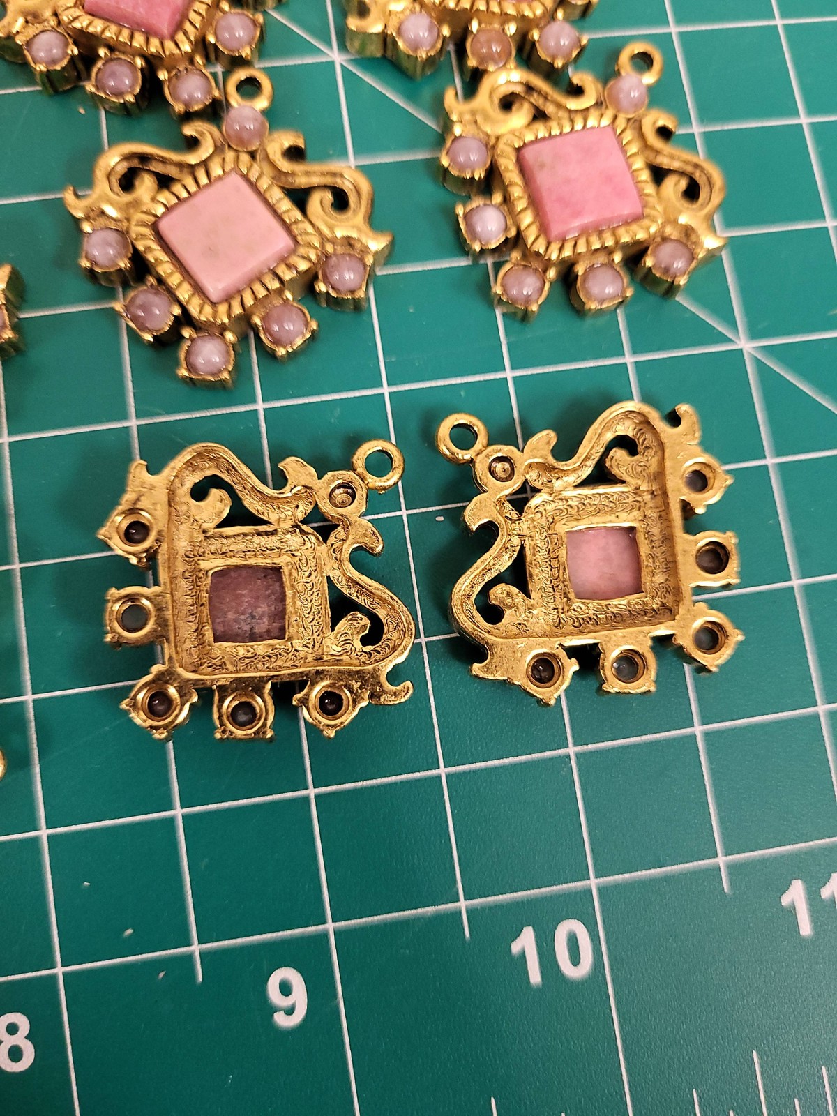 Lot 2- Vintage Pendants Gold Tone Pink Stone Charms Jewelry Making Supplies Bulk