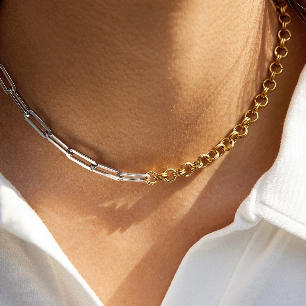 Fashion Woman 18k Gold Plated Thick Paper Clip Rolo Chain Necklace Anti-tarnish