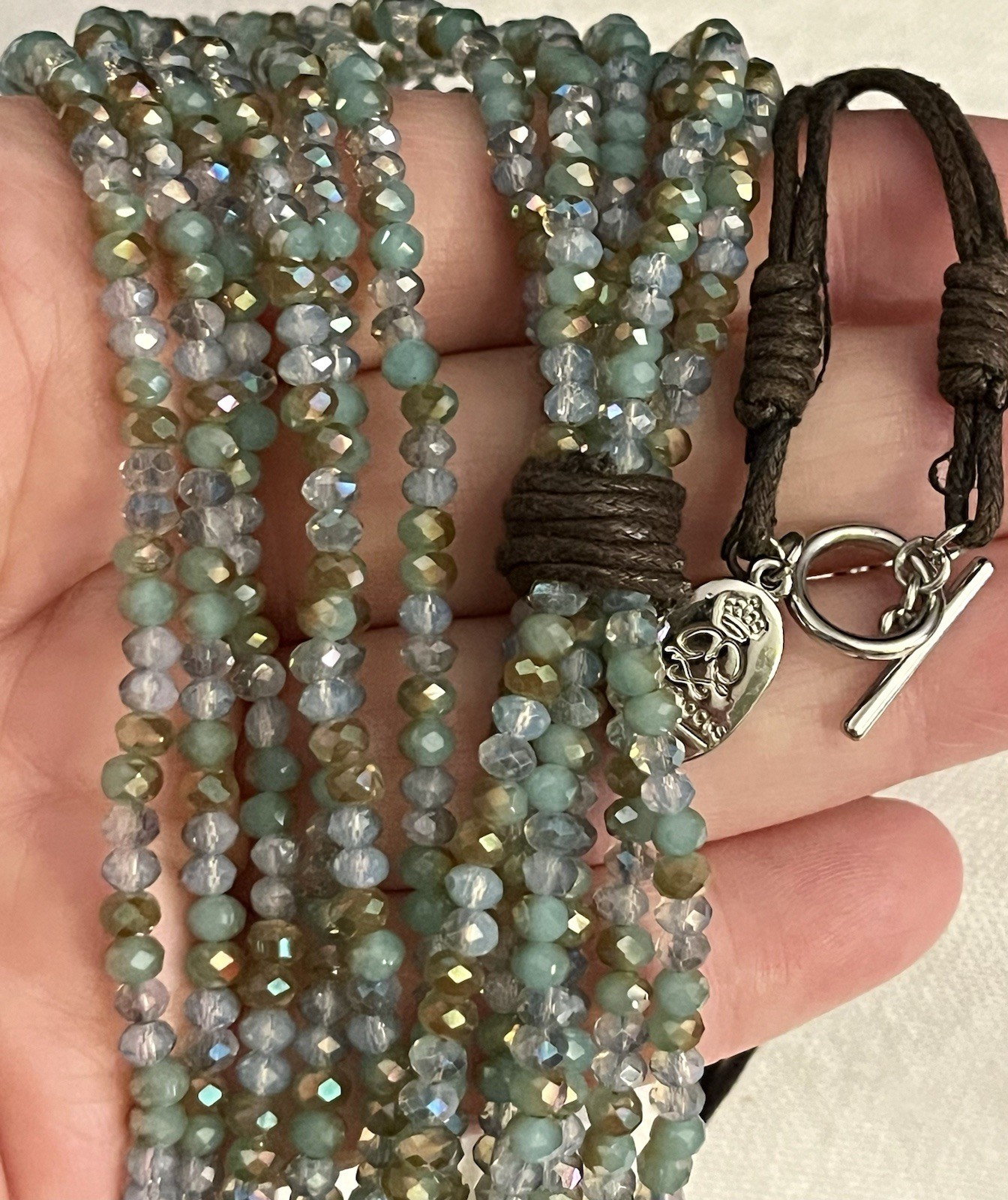 Signed Multi-Strand Jamie Rocks NYC Long Crystal Tassel Style Seafoam Necklace