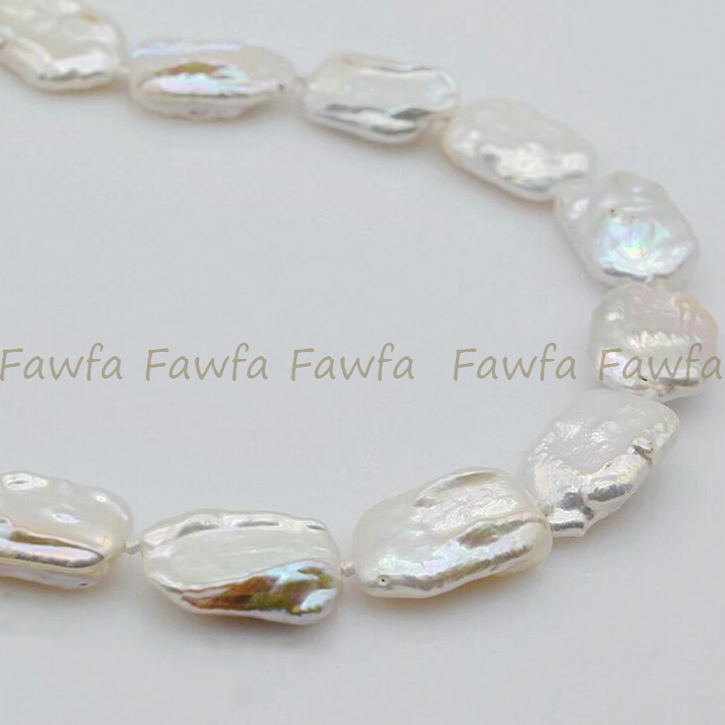 Genuine Natural 15x20mm White Rectangle Baroque Pearl Beads Necklace 14-36″