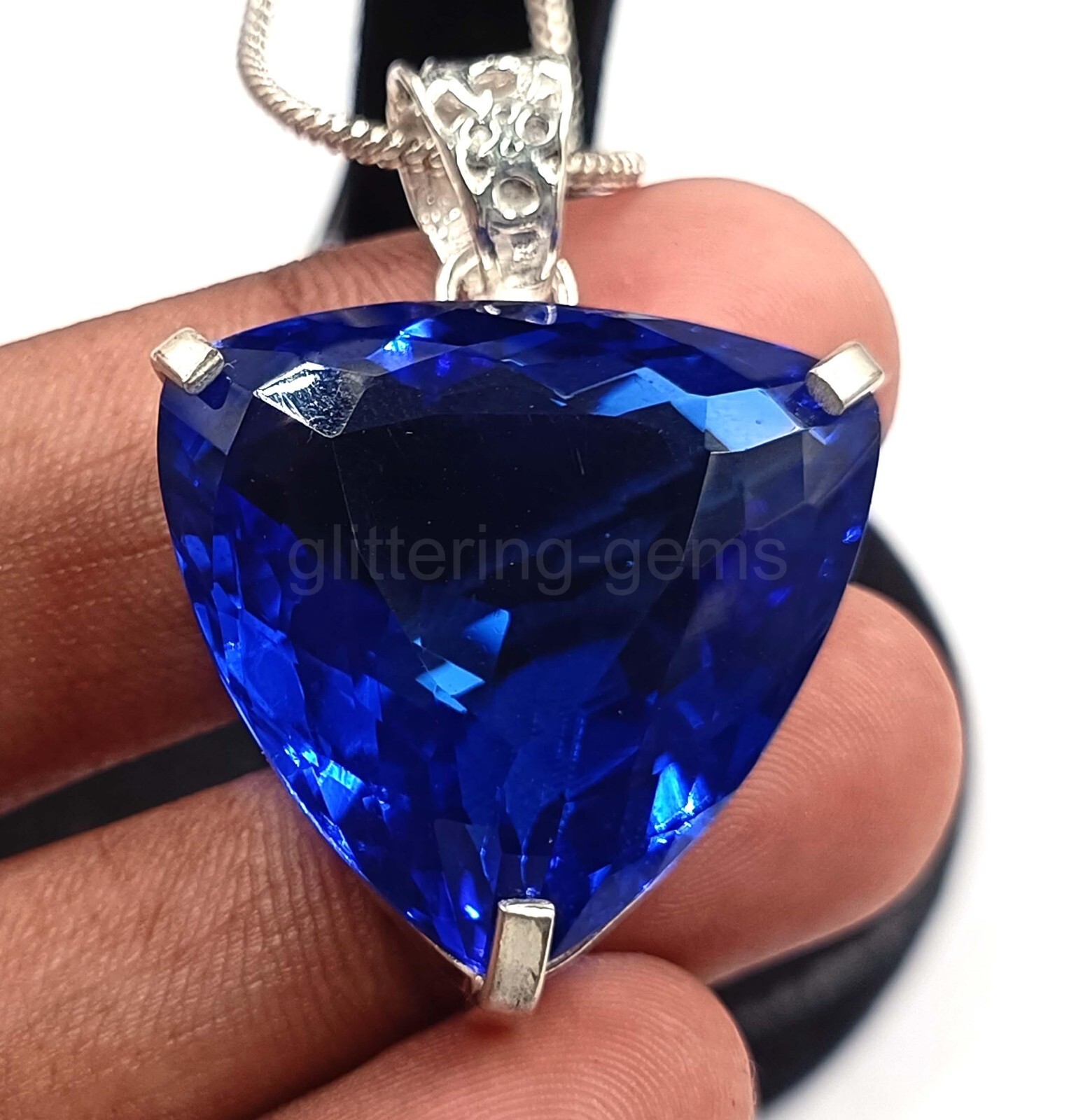 Natural Blue Sapphire 68.75Ct IGL Trillion Cut 925 Solid Pendant IGL Gems 5MSU