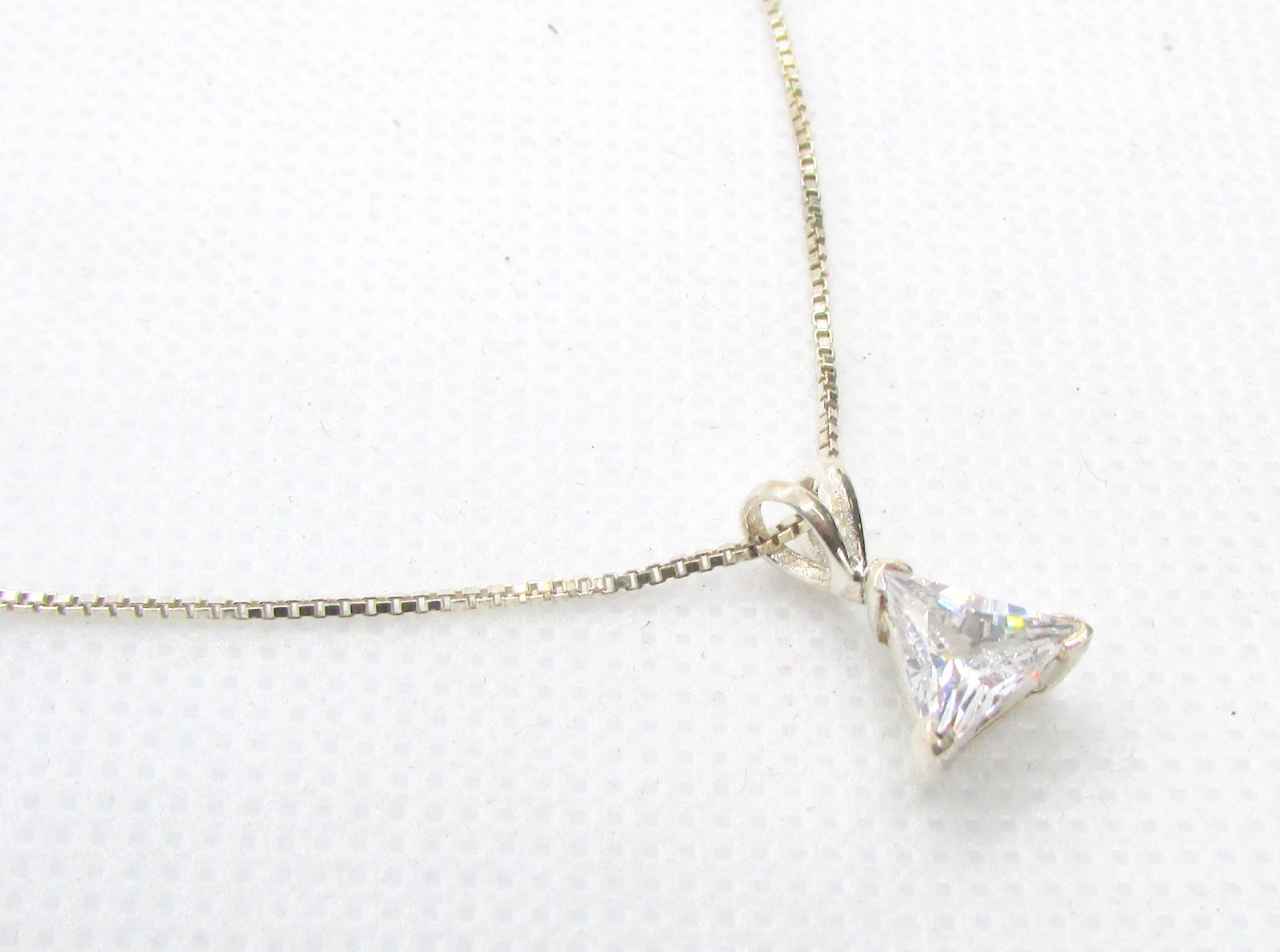 925 Sterling Silver Trillion Cubic Zirconia Solitaire 18.5″ Necklace 9x14mm~ 3g