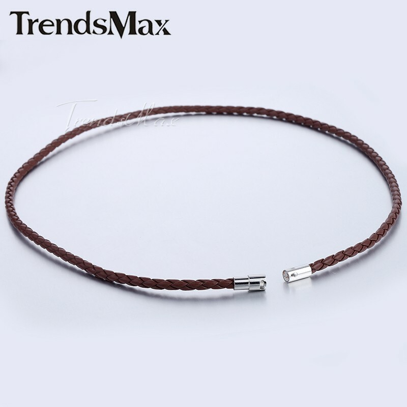 4mm 16-24″ Brown Braided Cord Rope Man-made Leather Necklace with Magnetic Clasp