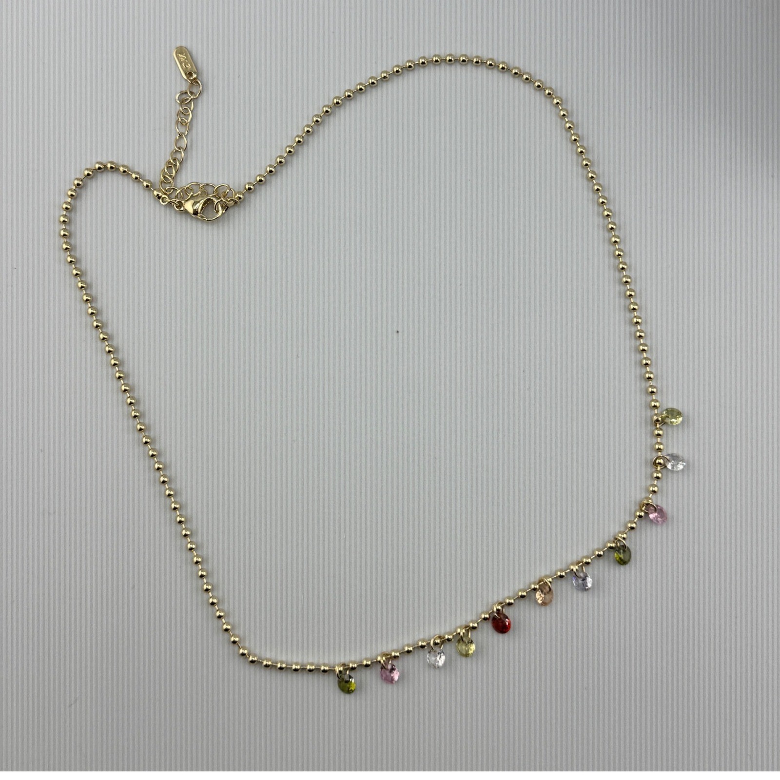 Gold Tone Multi Color Crystal Charm Ball Chain Necklace Adjustable Lobster Clasp