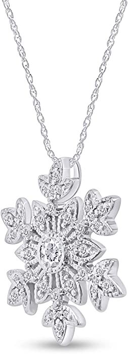 Snowflake Pendant 18″ Necklace Round Simulated Birthstone 14K White Gold Plated