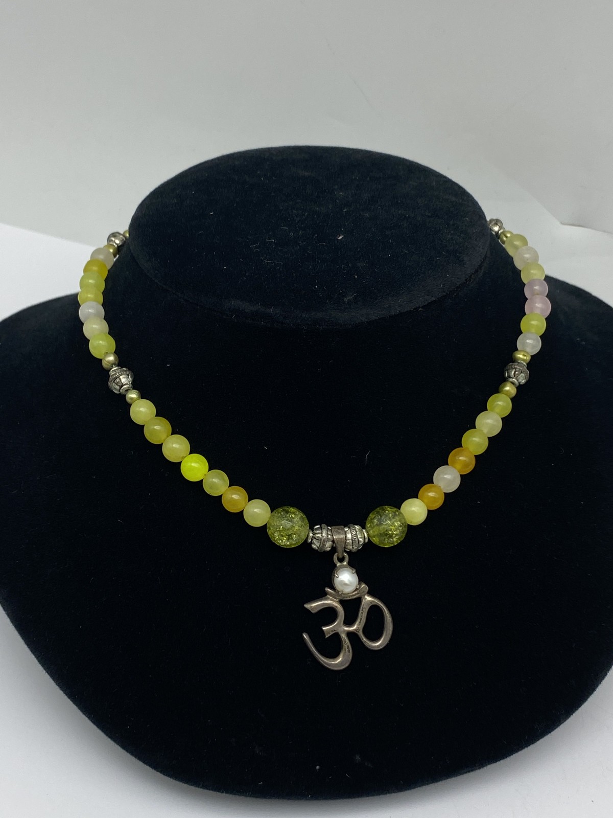 sterling Silver Multicolor Band Gemstones Beads Pendant Necklace 26.6g