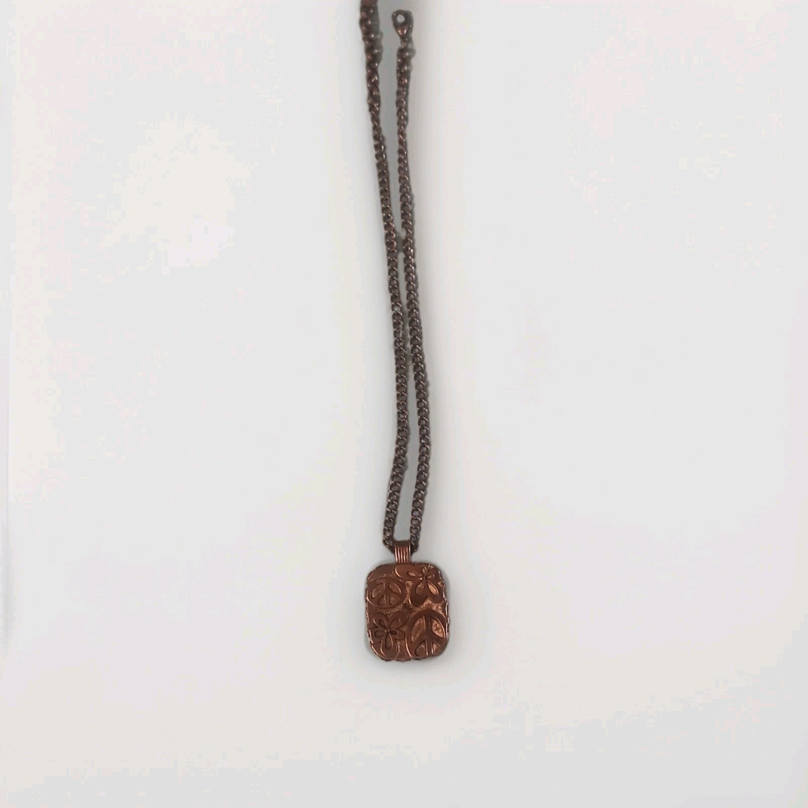 Copper Tone Cable Chain Necklace w/ Square Pale Green Pendant, Lobster Clasp