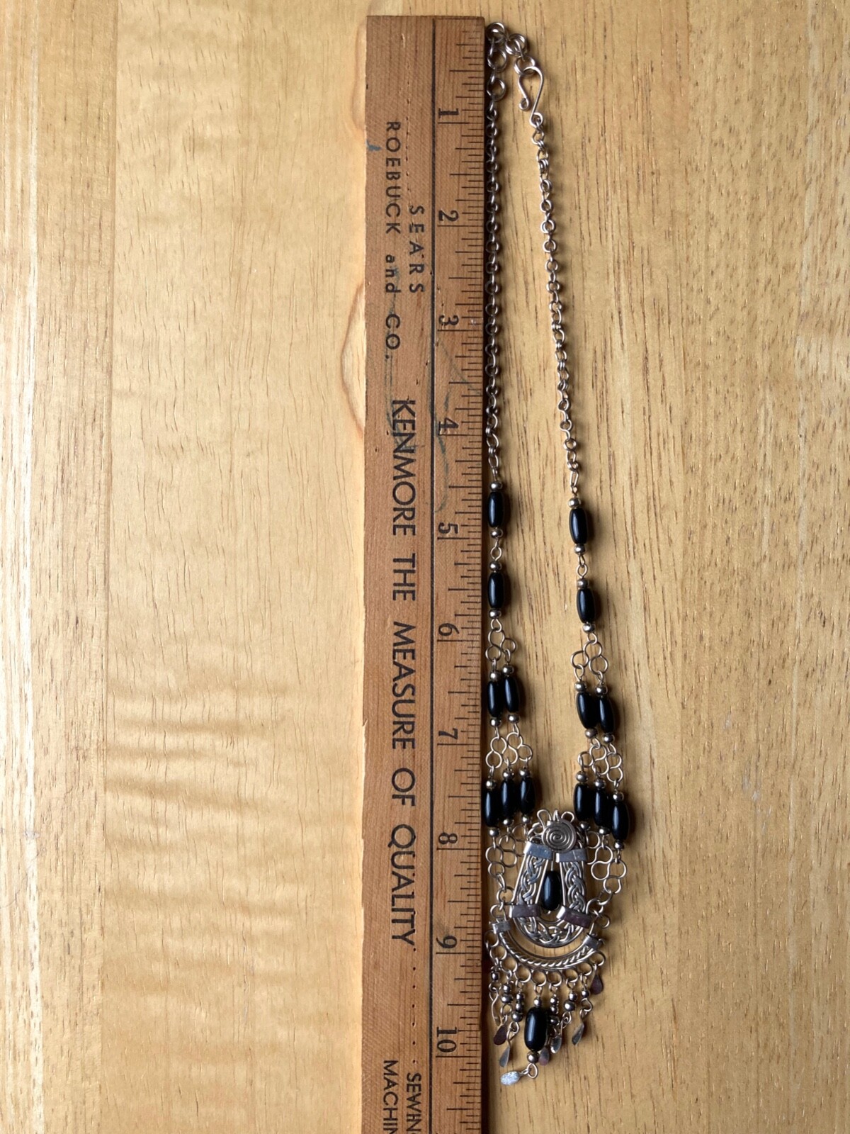 New Handmade Peruvian Alpaca Silver Black Beaded Chocker Necklace 17″ Long