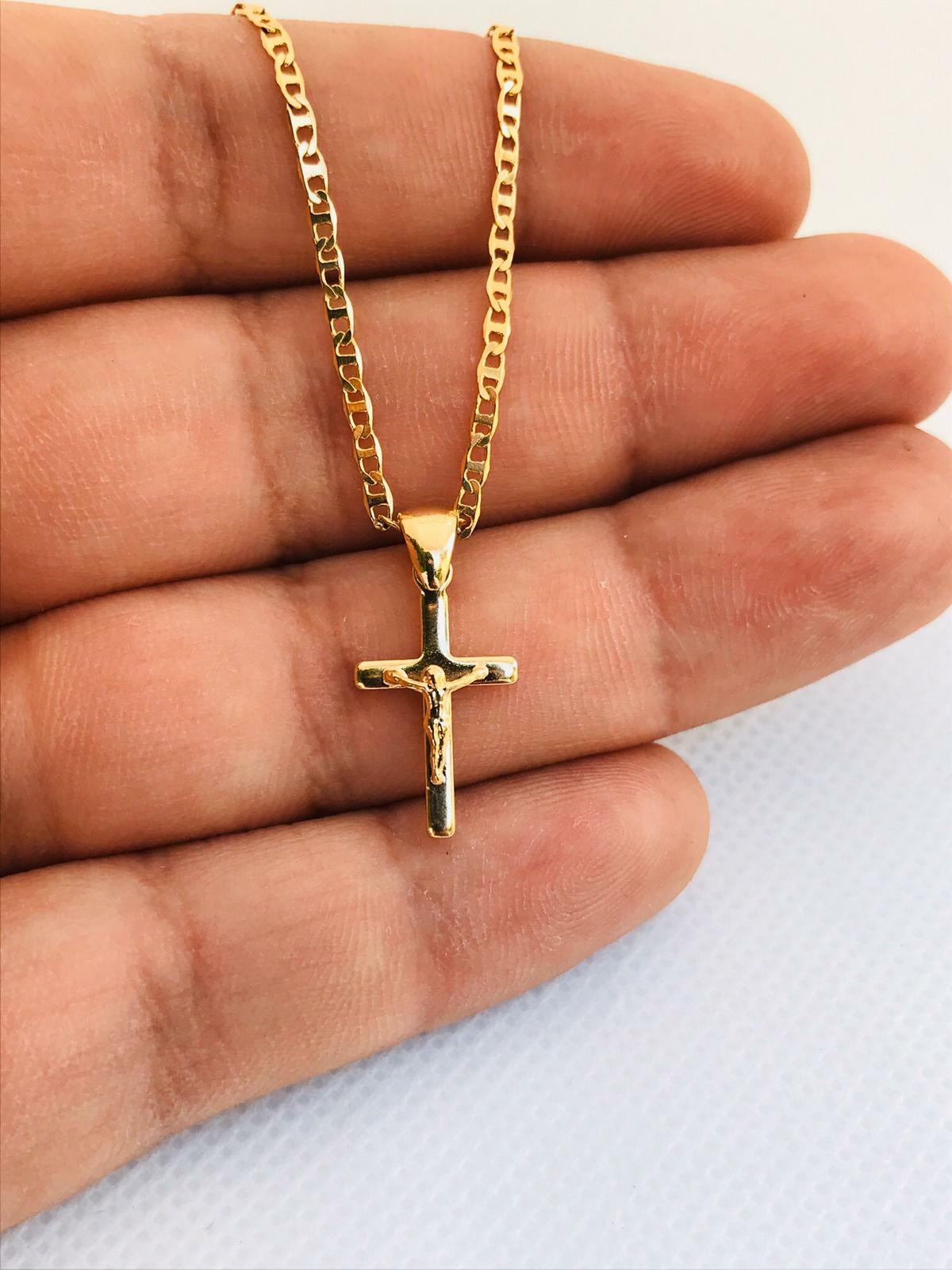 Kids Cross Necklace Chain 18K Gold Filled Jesus Pendant 19x11mm, Dije de Cruz