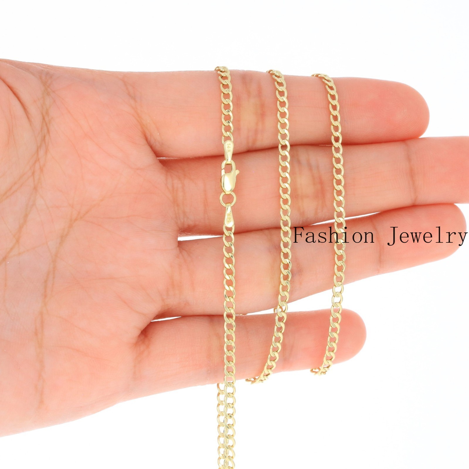 14K Yellow Gold 2mm-7.5mm Curb Cuban Chain Link Pendant Necklace Bracelet 7″-30″