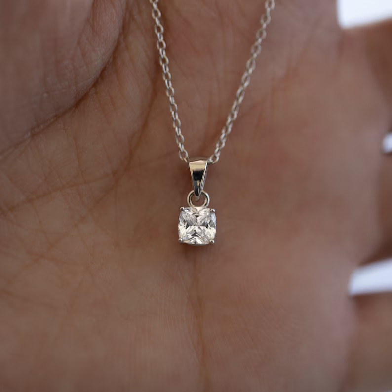 2 Ct Cushion Cut Pendant Necklace Simulated Diamond In 14k Yellow Gold Plated