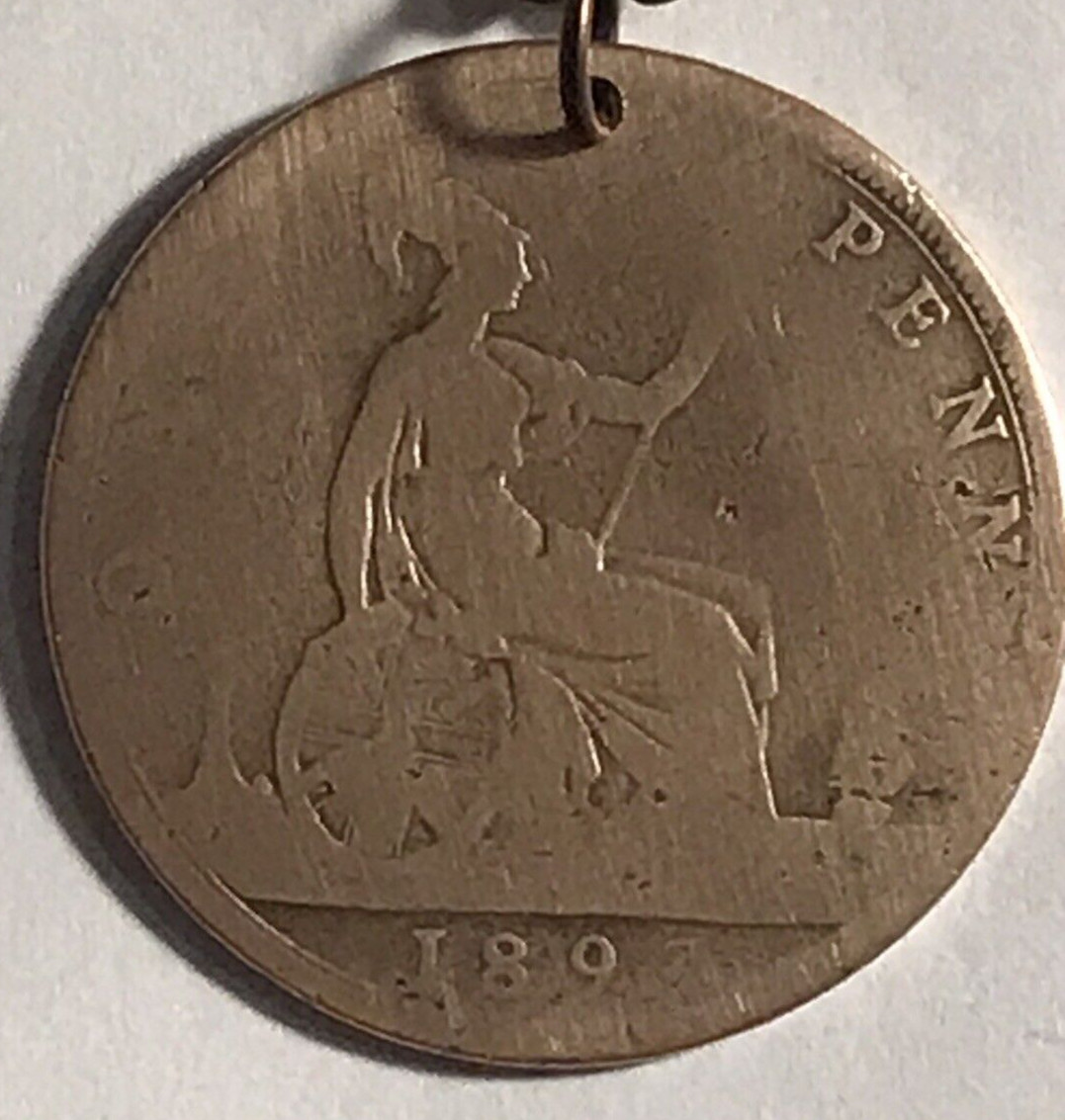 1893 United Kingdom Coin Pendant British Queen Victoria London. Antique 130 YO