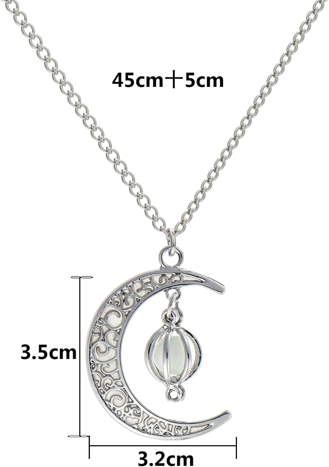 Glow Moon Necklace Sky Blue Luminous Pendant Rhinestone Fantasy Jewelry Gift