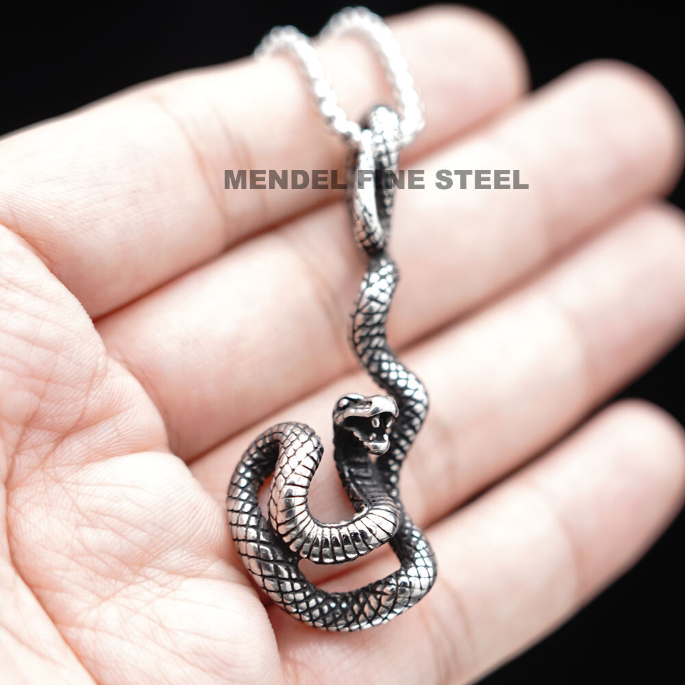 MENDEL Stainless Steel Mens Boys Zodiac Serpent Snake Pendant Necklace For Men