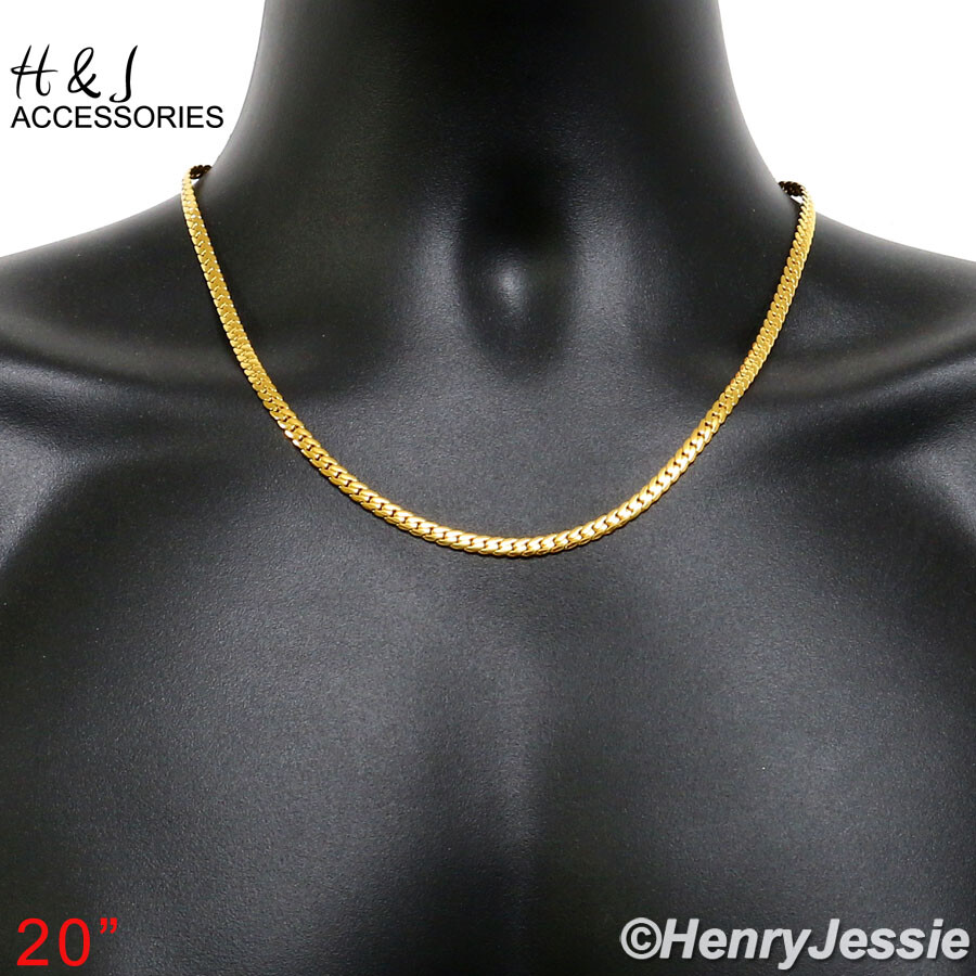 18-40″MEN Stainless Steel 4mm Gold Plated Cut Design Miami Cuban Necklace*GN161