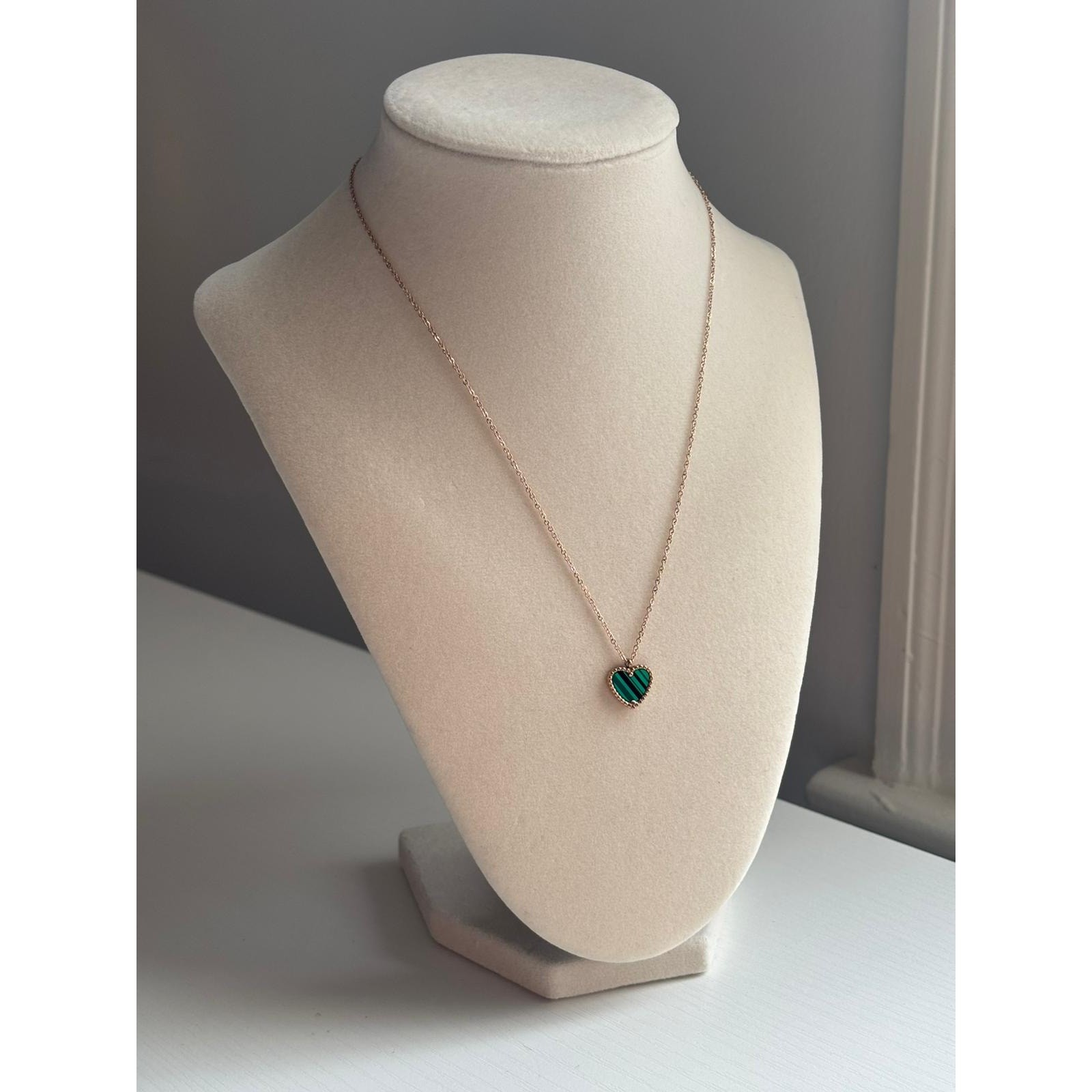 Rose Gold Green Heart Necklace Dainty Pendant Minimalist Jewelry