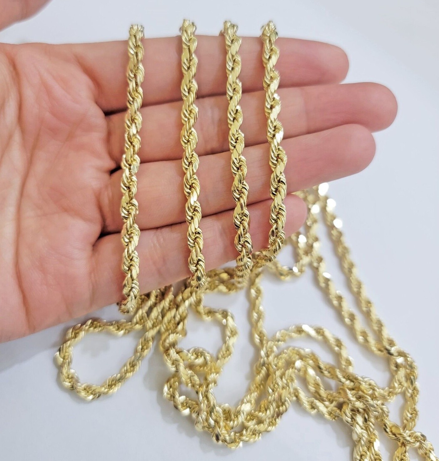 Real 10k Yellow Gold Rope Chain Necklace 4mm 18-28 Inch Diamond Cut Mens 10kt