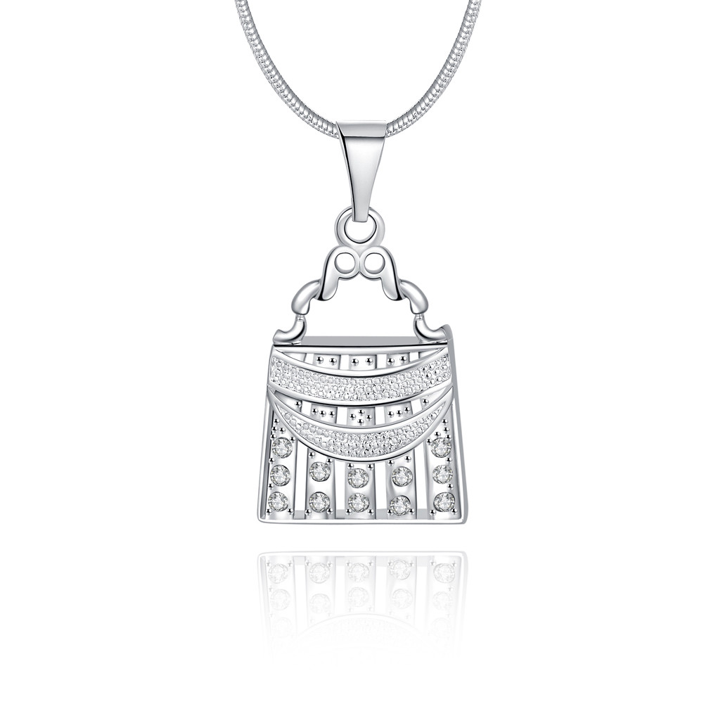 Elegant 925 Sterling Silver Filled Filigree Lock CZ Pendant Necklace N-A601 Gift
