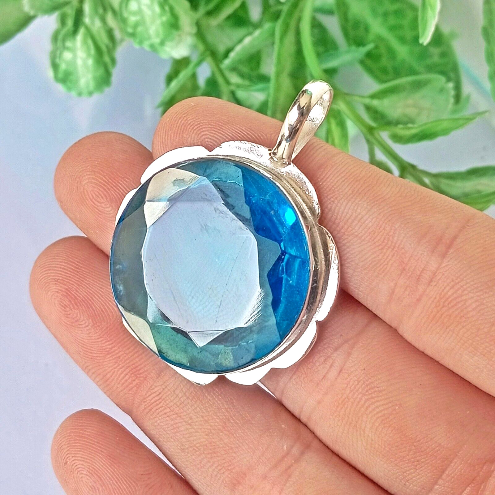 Swiss Blue Topaz Gemstone Pendant 925 Sterling Silver Jewelry Pendant 1.97″