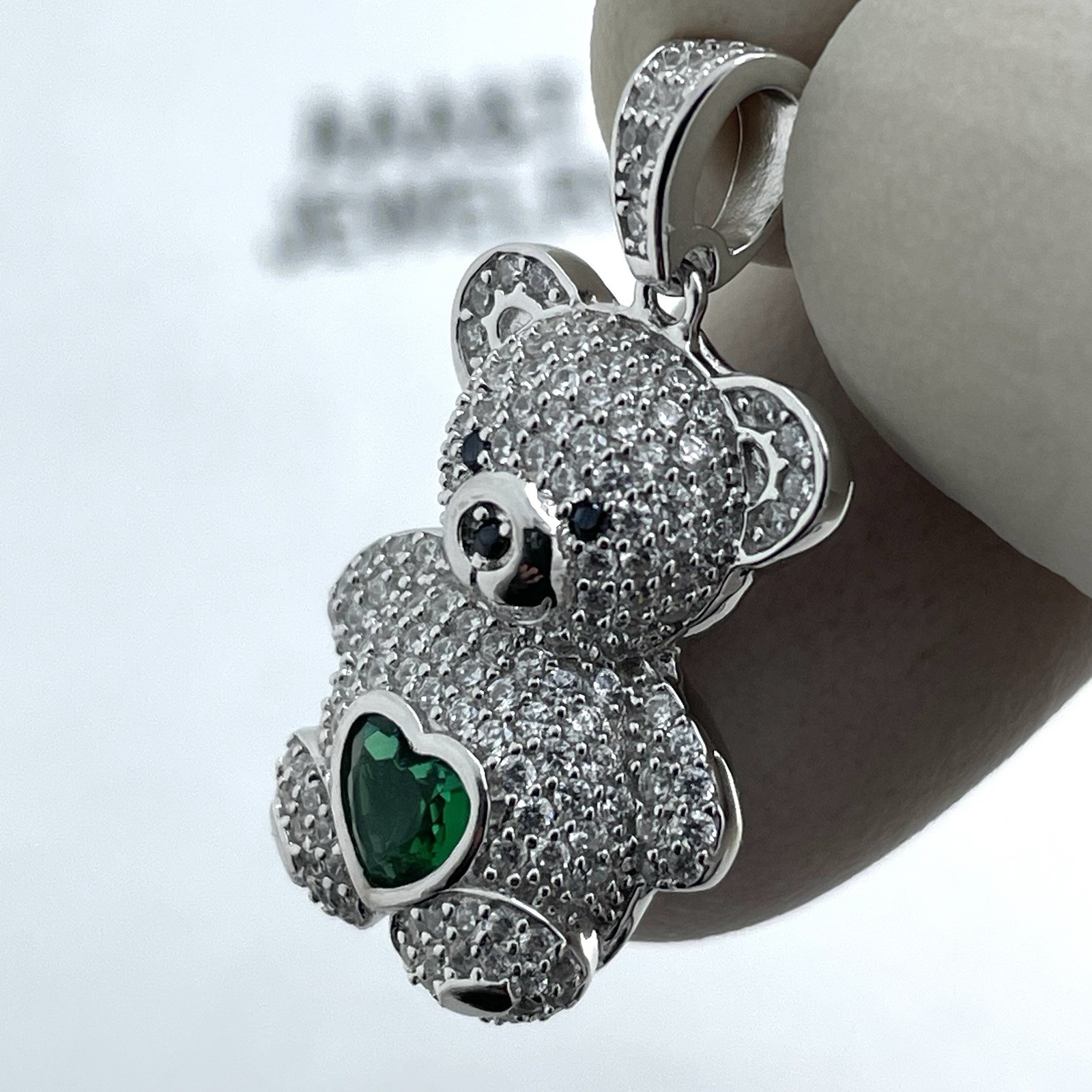 REAL 925 STERLING SILVER CUBIC ZIRCONIA TEDDY BEAR PENDANT