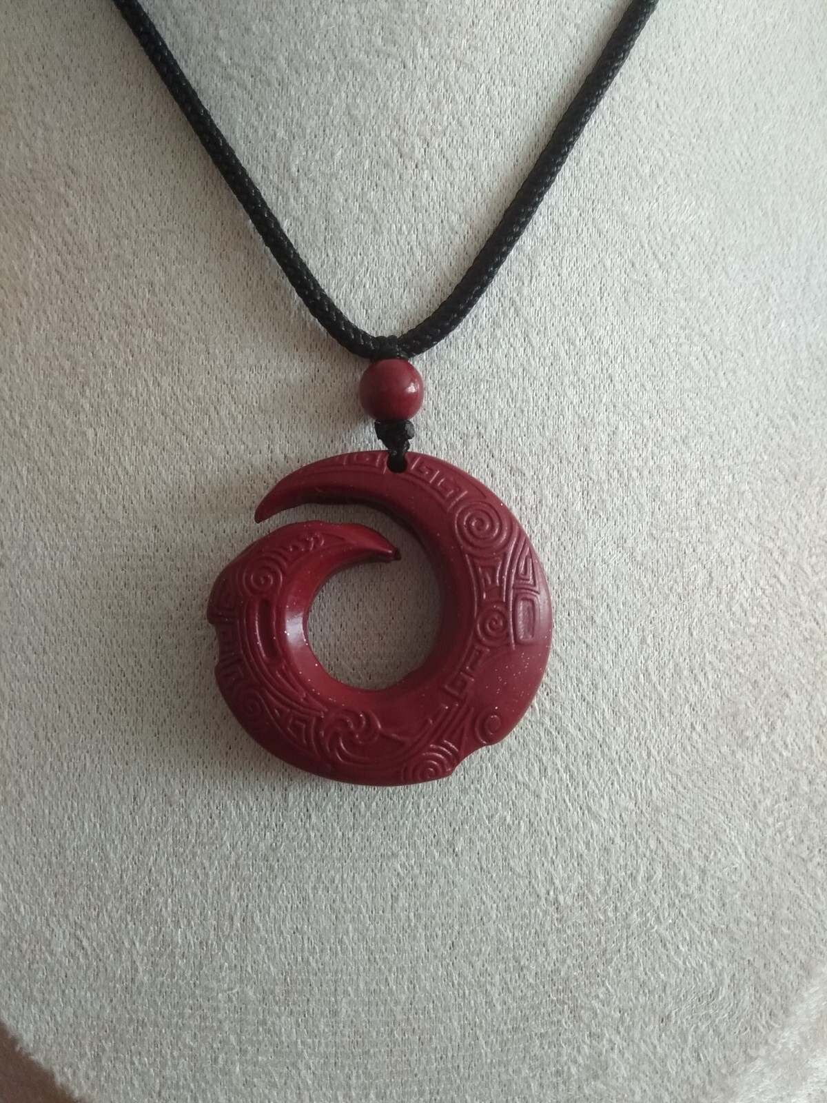 Natural 32x32mm Dark Red Carved Cinnabar Pendant on Brown Rope Necklace-514-6