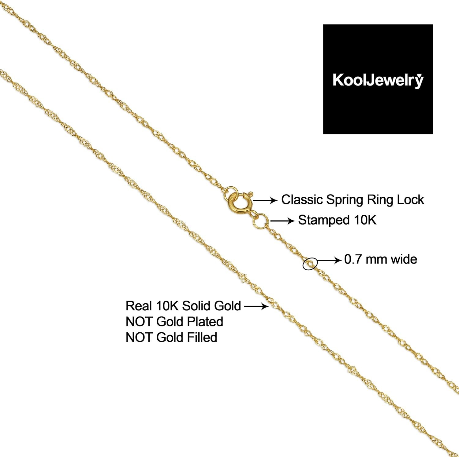 Versatile Singapore Gold Necklace – 10k Yellow Gold in Multiple Sizes Available