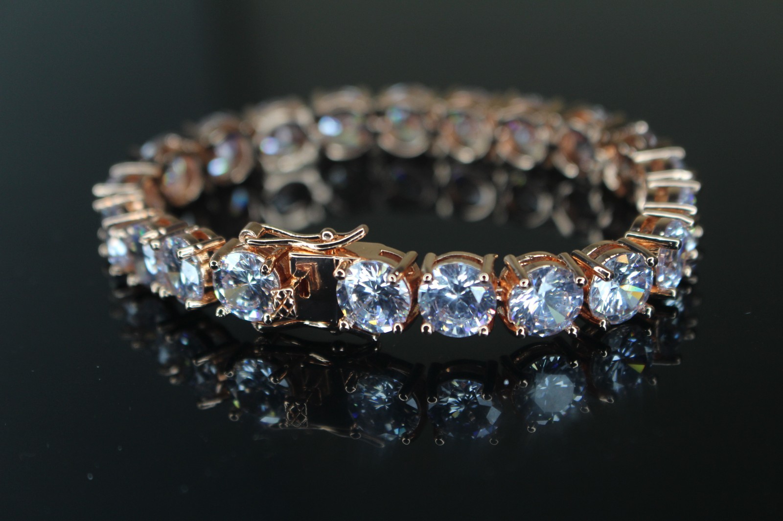 14k STAMPED 8mm MASSIVE XXL Tennis Bracelet 48ct Lab Sim VVS Diamonds ROSE GOLD