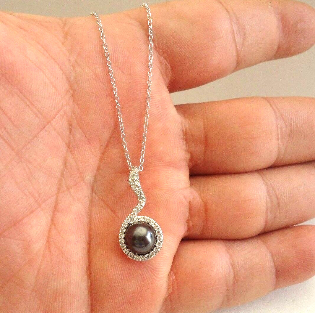 925 STERLING SILVER BLACK PEARL PENDANT & EARRING SET W/ ACCENTS/18”CHAIN