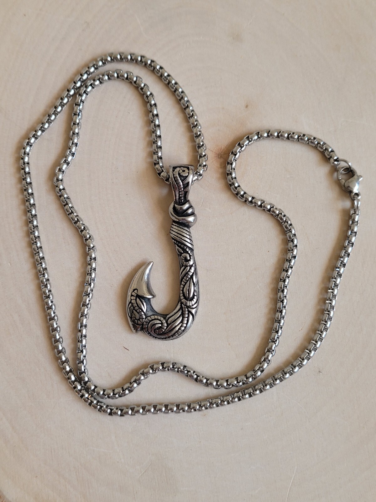 Stainless Steel Hawaiian Fishing Fishhook Fish Hook Pendant 24″ Chain Necklace