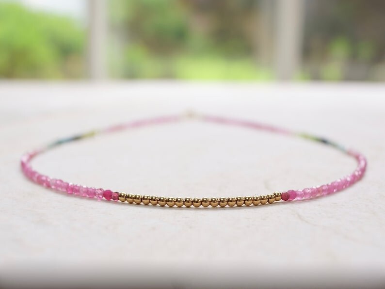 A++ Dainty Multi Tourmaline Faceted Round Gemstone Beads Handmade Necklaces 24”