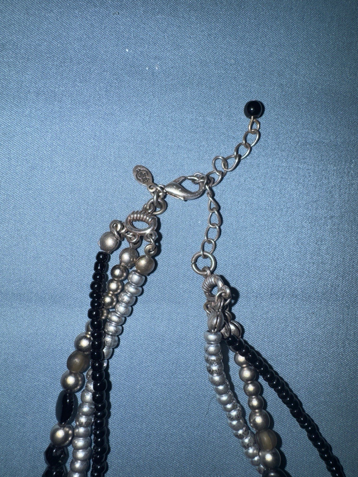 Premier Designs Statement Necklace Multi Strand Silver Black Beads Hammered Circ