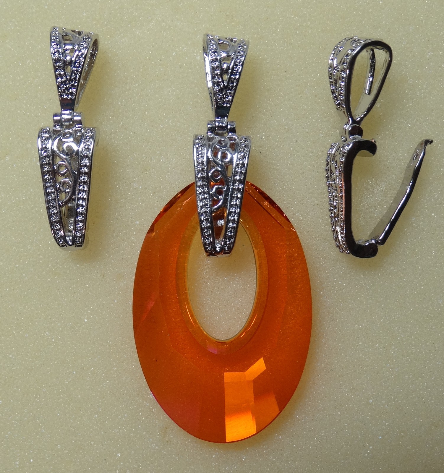 INTERCHANGEABLE SLIDE Locking Donut Bail Fits Crystal Halios Silver Plated