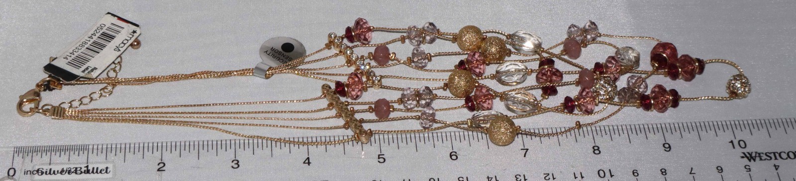 Gold Toned Pink and Clear Multi Layered Fashion Necklace w/tag