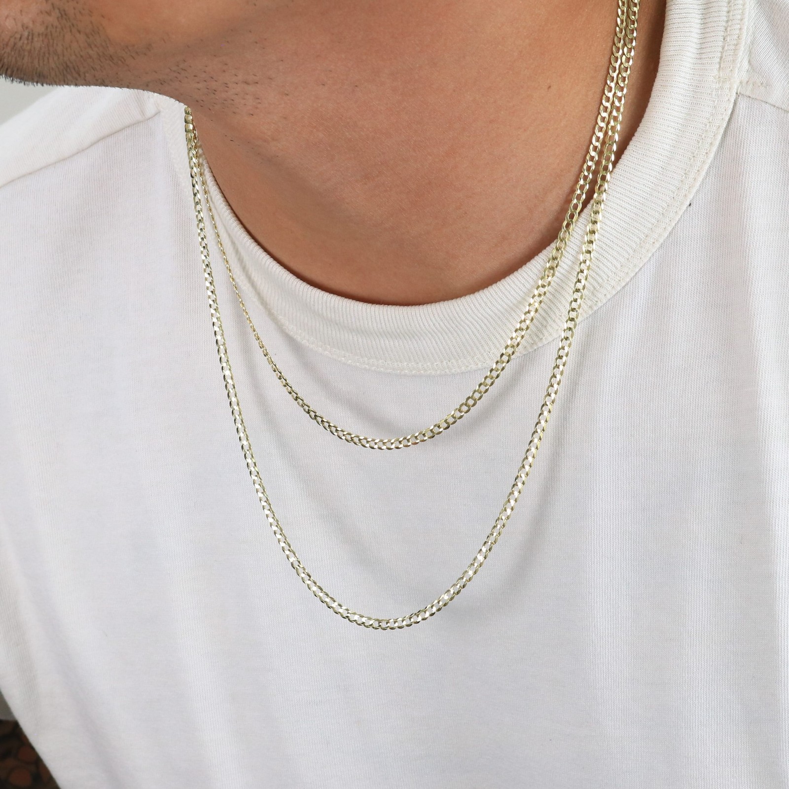 10K Solid Yellow Gold 3mm Cuban Curb Chain Link Necklace Mens Womens 16″- 30″