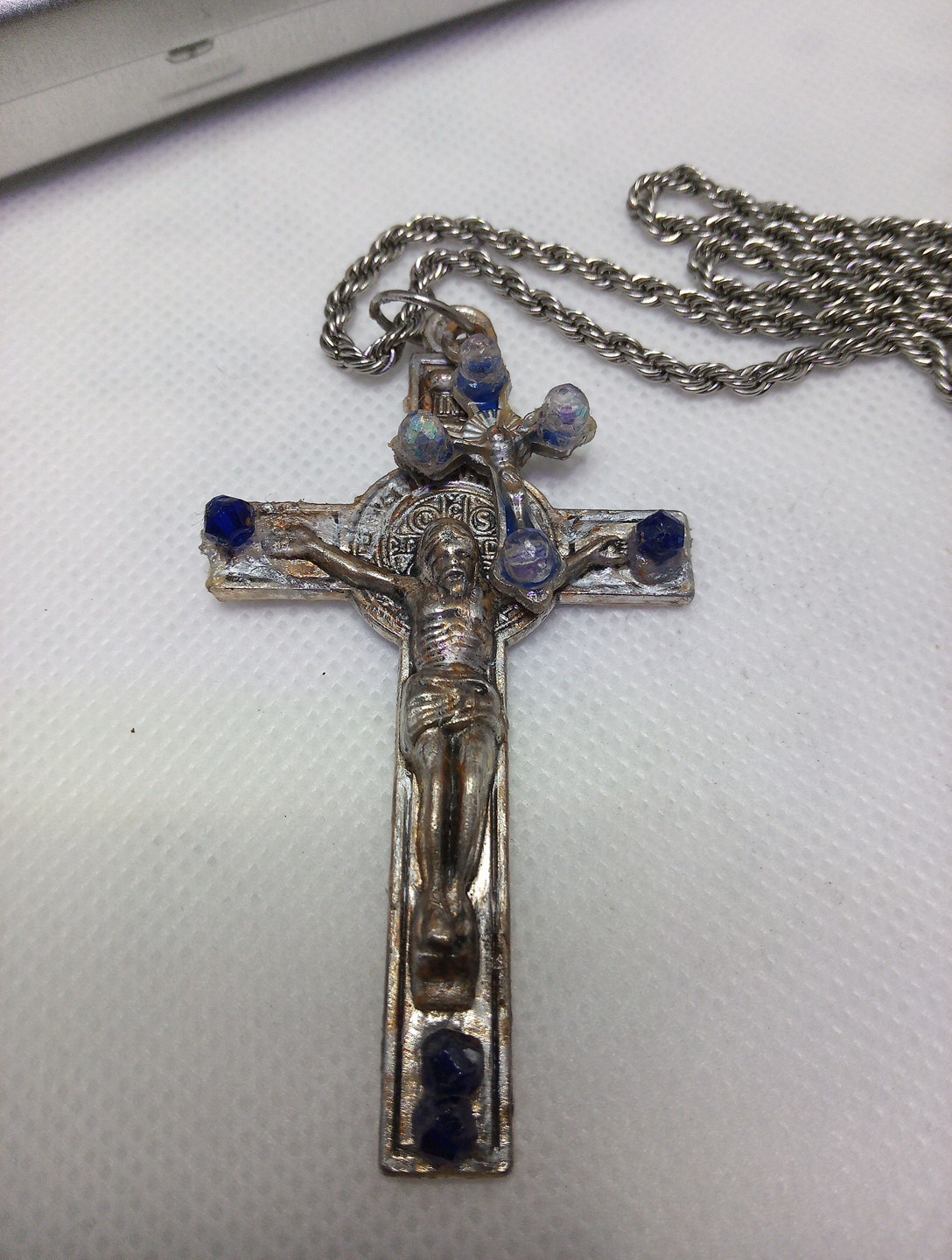 ADJ. CORDED NECKLACE & OBSIDIAN BEAD CROSS PENDANT