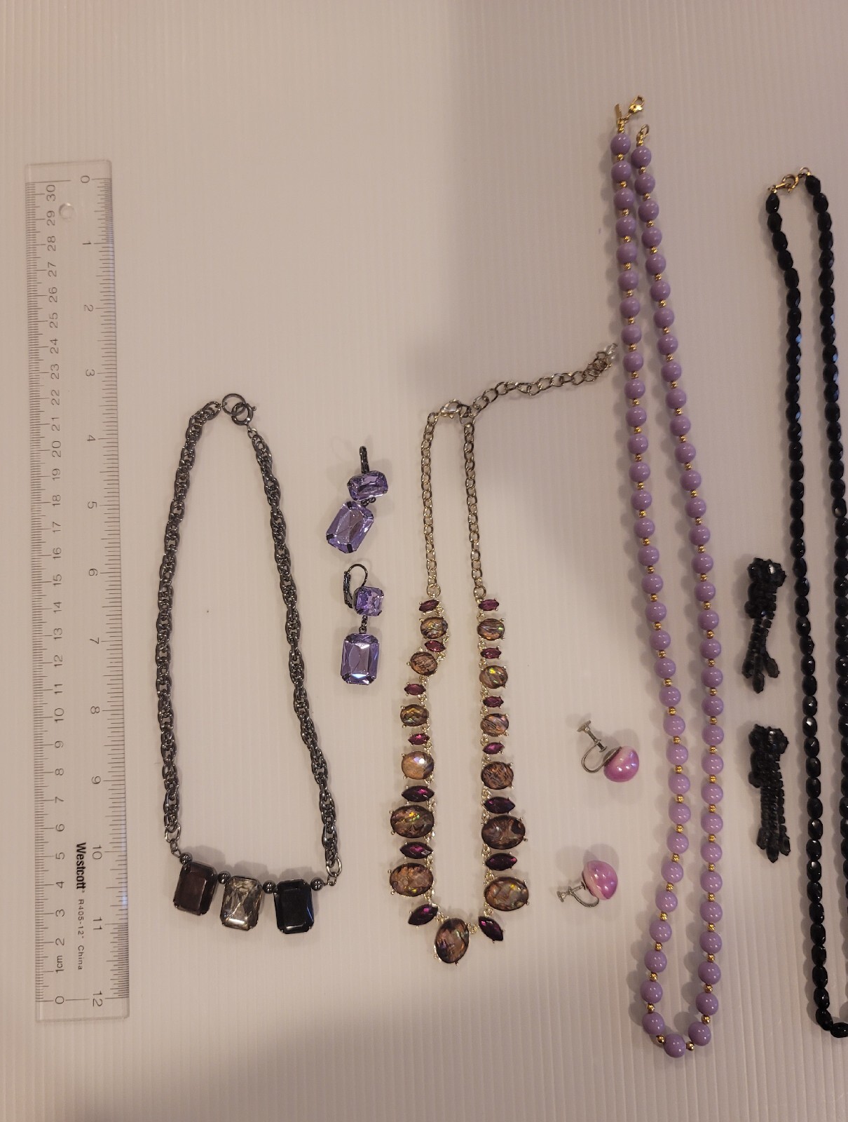 Women’s lot of necklaces and earrings. Purple, black col Fashion Costume Jewelry