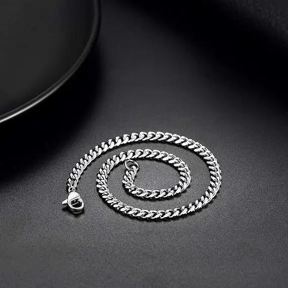 3.5-7mm” Stainless Steel Silver Chain Cuban Curb Womens Mens Necklace 3/5/7mm