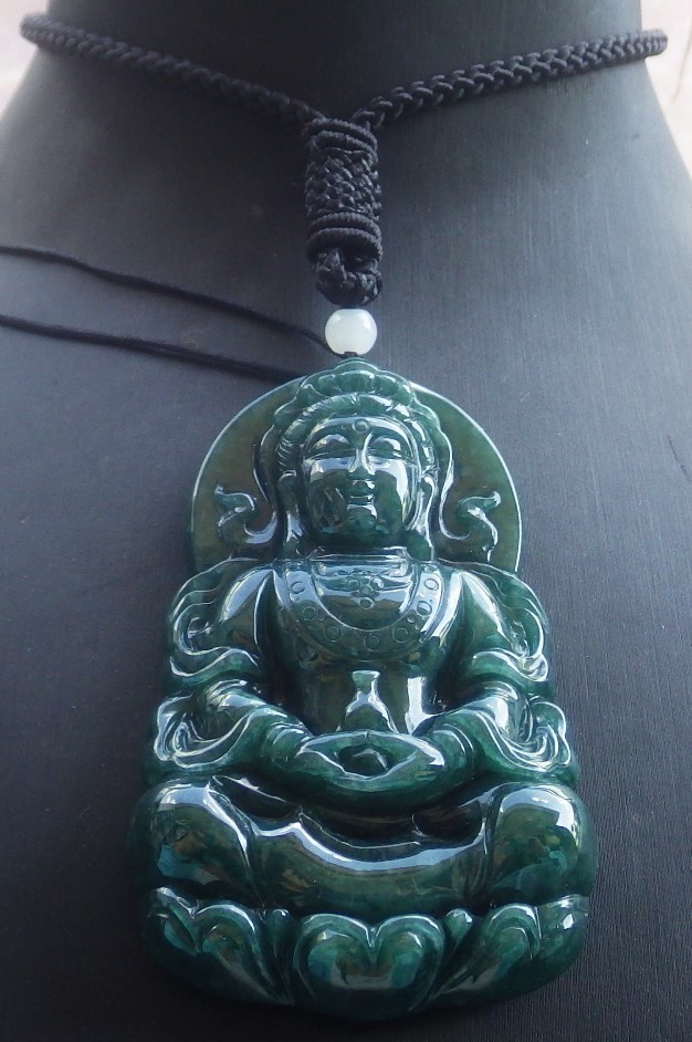 Video Certified A JADE JADEITE PENDANT Guanyin Kwan Yin Lotus Vase 观音 419131 TS
