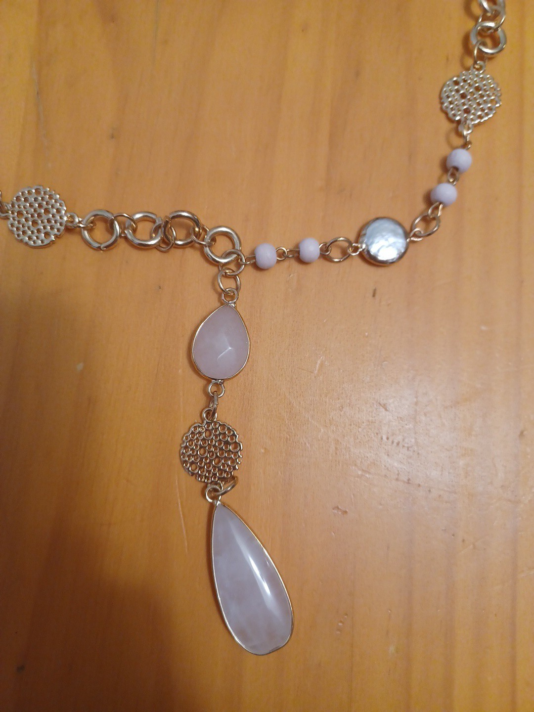 Custome Jewlery Light Pink With Gold And Pink Suede Necklace