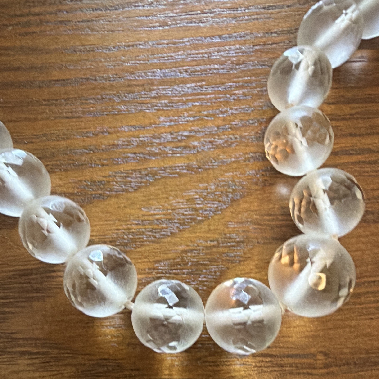 Clear Faceted Round Glass Bead Necklace, White/Colorless Main Stone, Hook