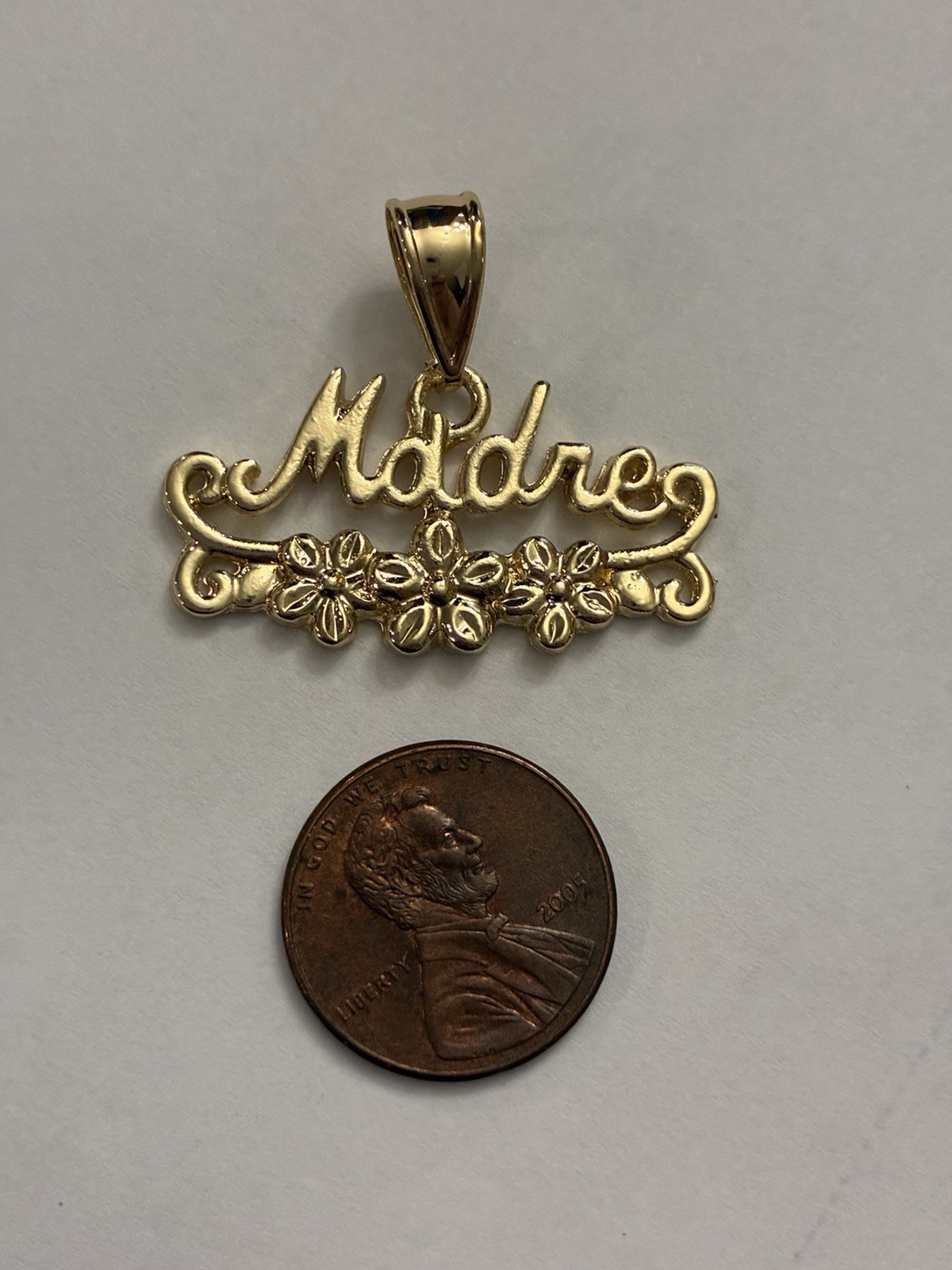 Gold “Madre” Letter Flower Pendant Charm