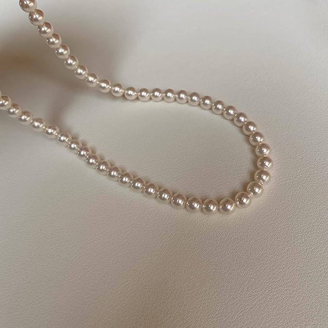 8mm White Round Pearl Beads Necklace for Women and Men Gold Clasp