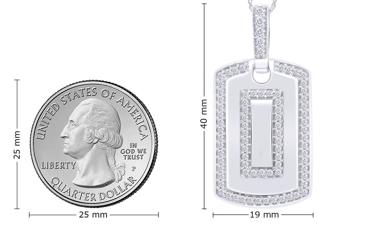 Round Cut Simulated Diamond 14K White Gold Plated Dog Tag Pendant Necklace 18″