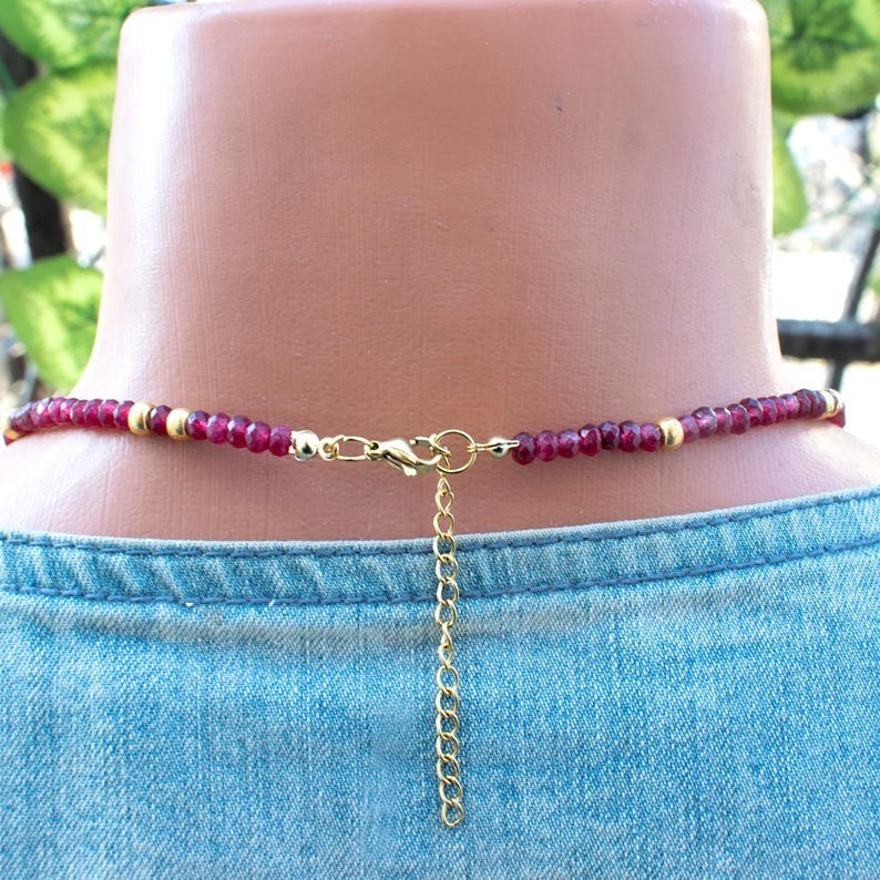 Pink Ruby Quartz Faceted Rondelle Gemstone Gold Filled Beads Women Necklace 18”