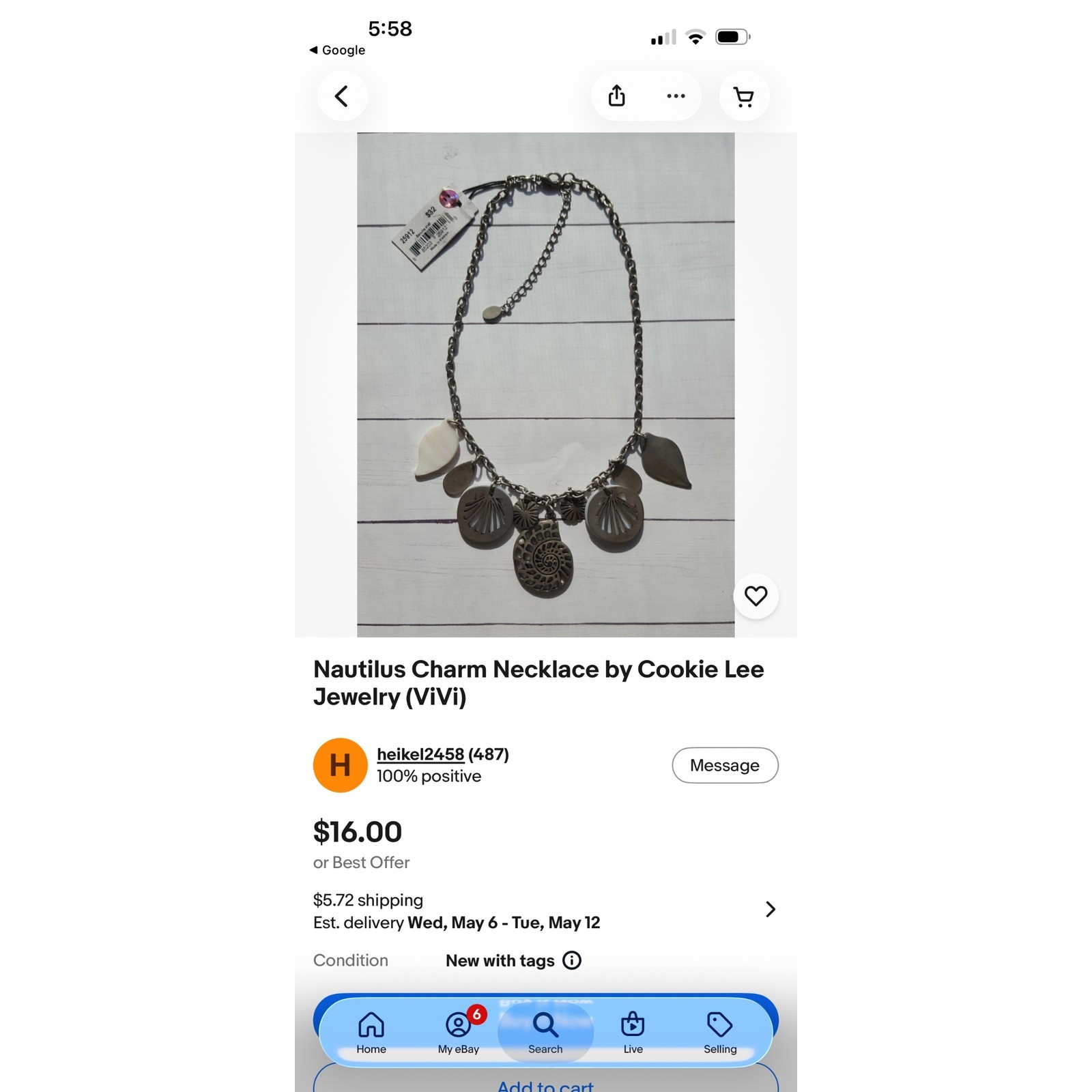 Cookie Lee Necklace Silver Tone Nautical Shell Ammonite Coastal Beach Statement