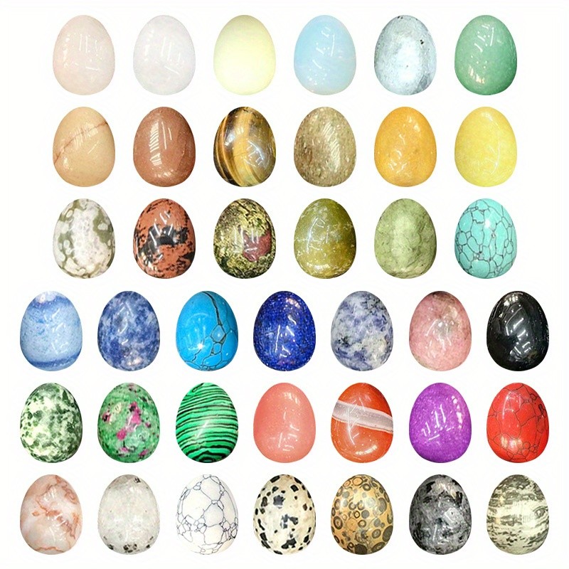 25Pcs Mixed Natural Egg Shaped Worry Stones Polished Easter Decor DIY Craft Gift