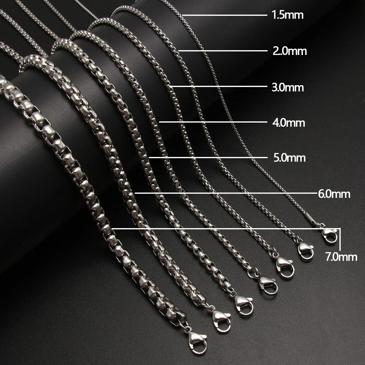 Venetian Box Chain Necklace Stainless Steel Silver Gold Black Width 2mm 6mm