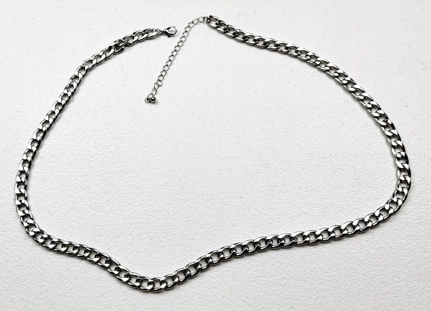 Silver Plated Curb Chain Necklace 26.5″ Adjustable Adult Unisex 7.7 mm
