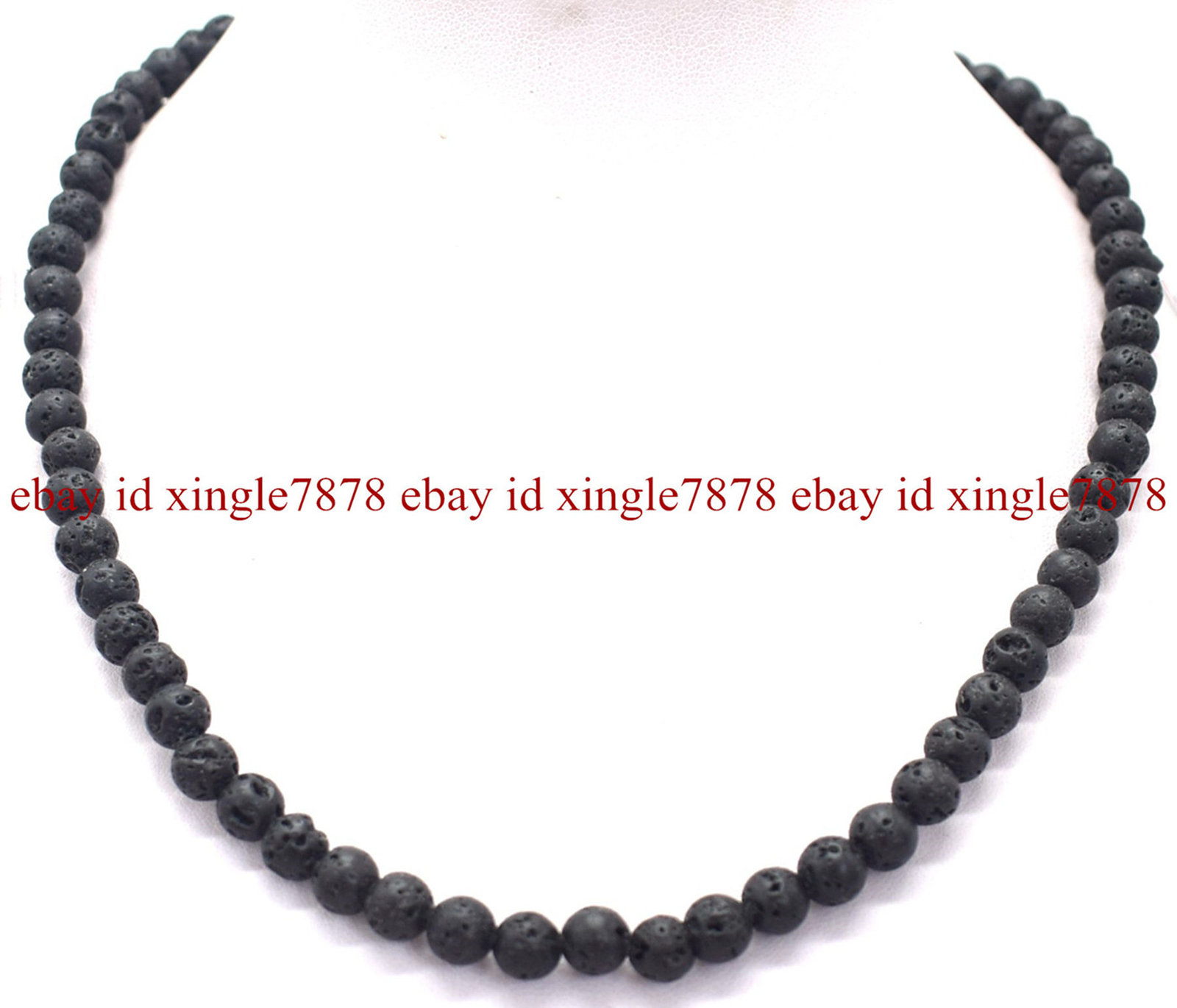 Natural 6mm Black Volcanic Lava Rock Gemstone Beads Adjustable Necklace 20″ AAA
