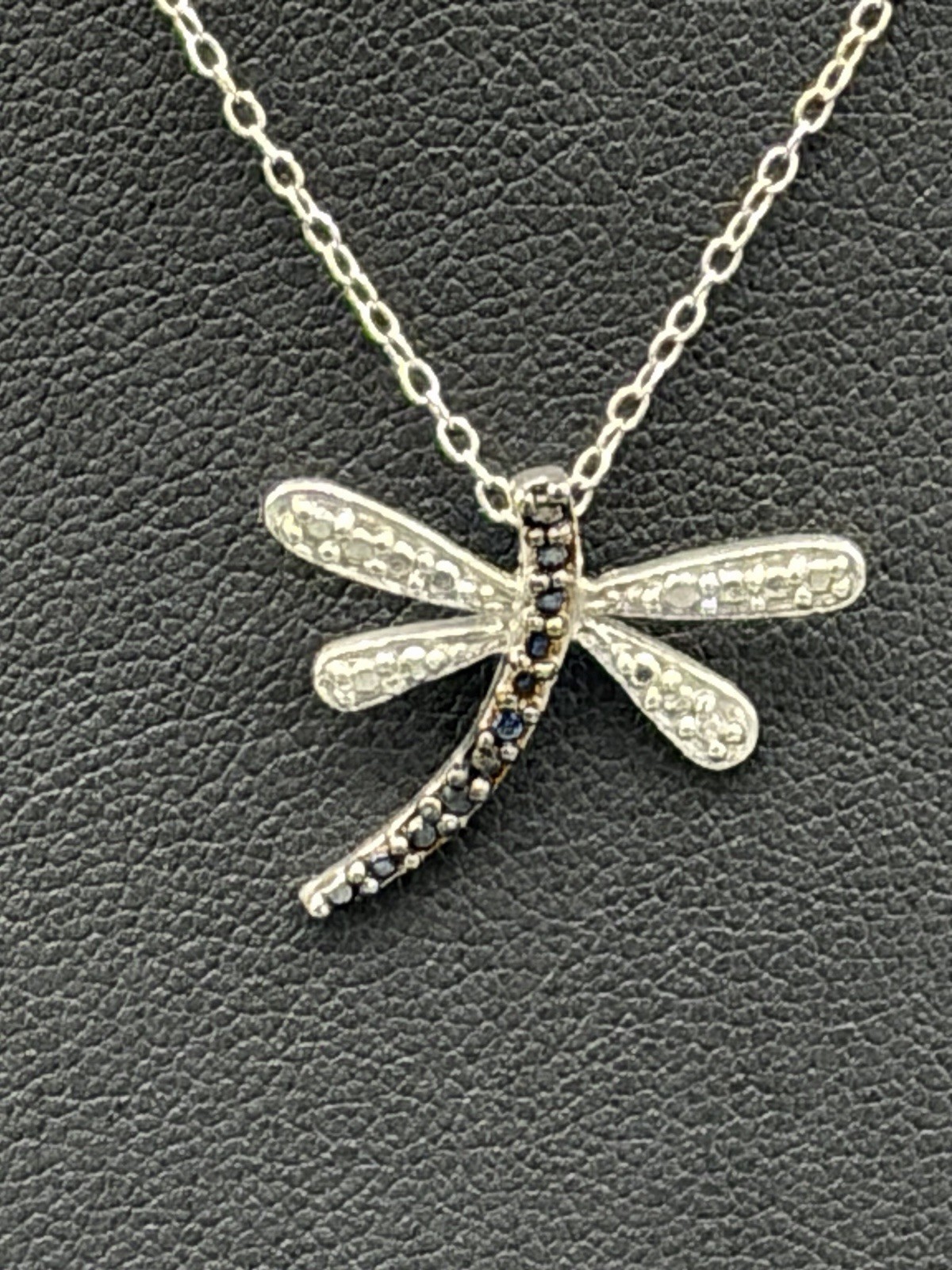 925 Sterling Silver Black Rhodium Dragonfly Pendant Necklace with CZ – Brand New